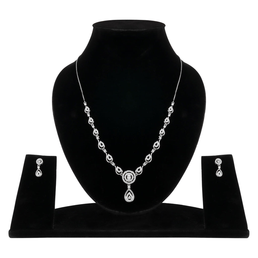 Nilu's Collection American Diamond Stone Studded | Rose Gold/Silver Plated | Anti Tarnish Jewellery Set for Women | Matching Earrings Perfect for Weddings and Special Occasions