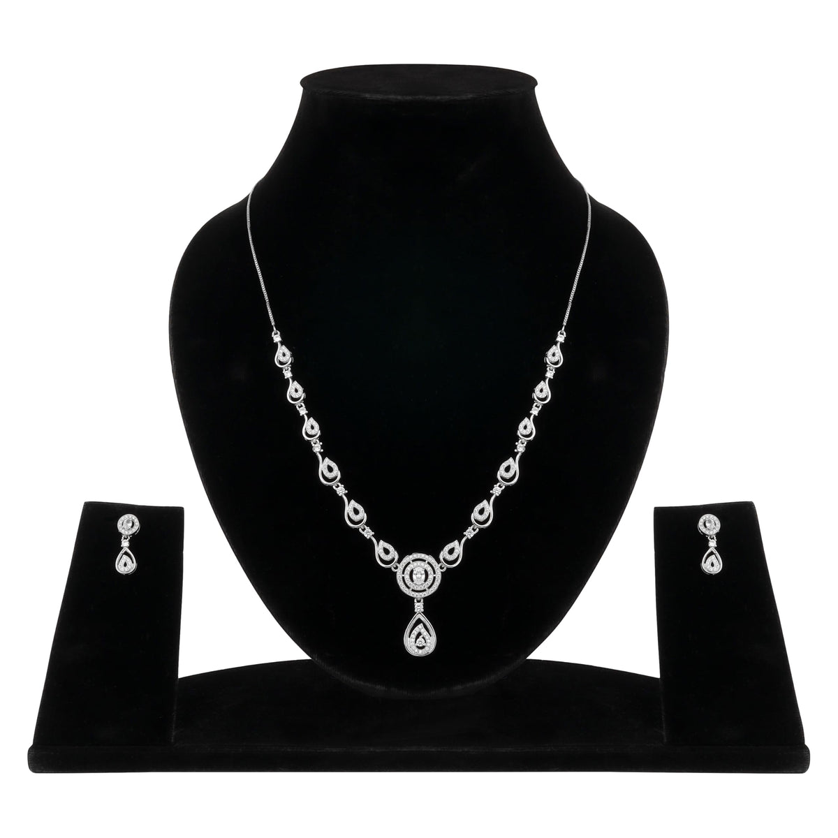 Nilu's Collection American Diamond Stone Studded | Rose Gold/Silver Plated | Anti Tarnish Jewellery Set for Women | Matching Earrings Perfect for Weddings and Special Occasions