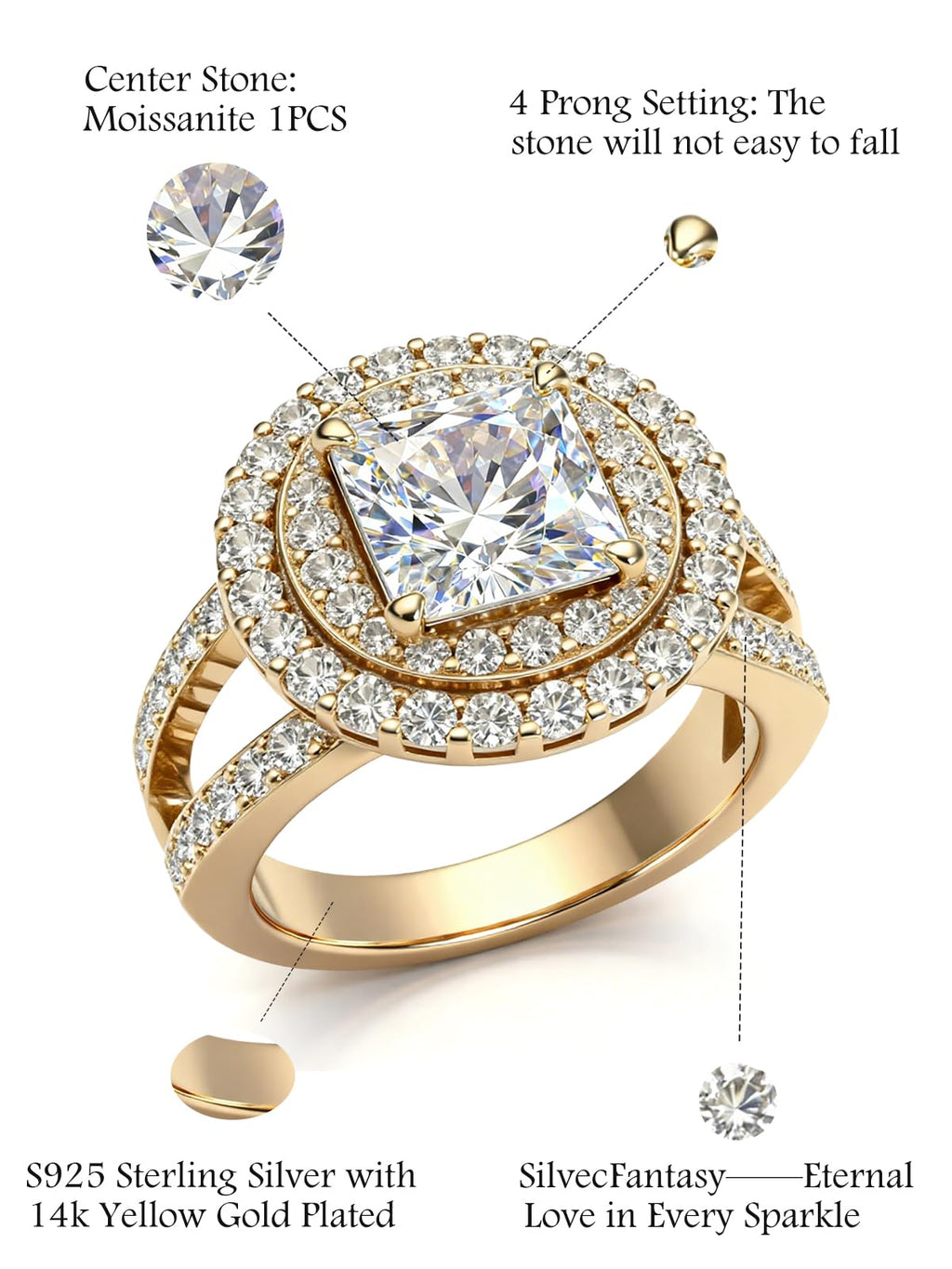Personalized Princess Cut Moissanite Engagement Ring for Women – 10K/14K/18K Gold Custom Promise, Wedding & Anniversary Ring with Luxury Gift Box