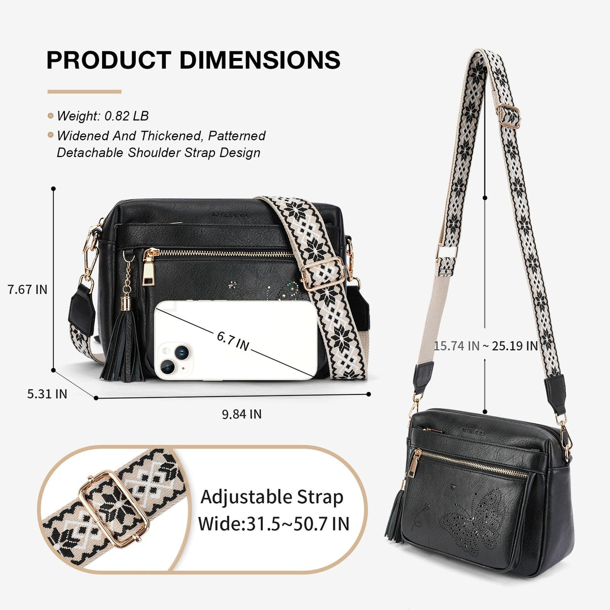 KITEVIUN Crossbody Bags for Women Trendy Leather Crossbody Purse Shoulder Handbags Butterfly Design