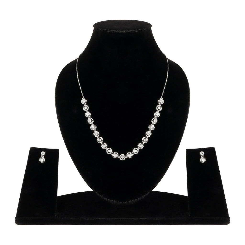 Nilu's Collection American Diamond Stone Studded | Rose Gold/Silver Plated | Anti Tarnish Jewellery Set for Women | Matching Earrings Perfect for Weddings and Special Occasions