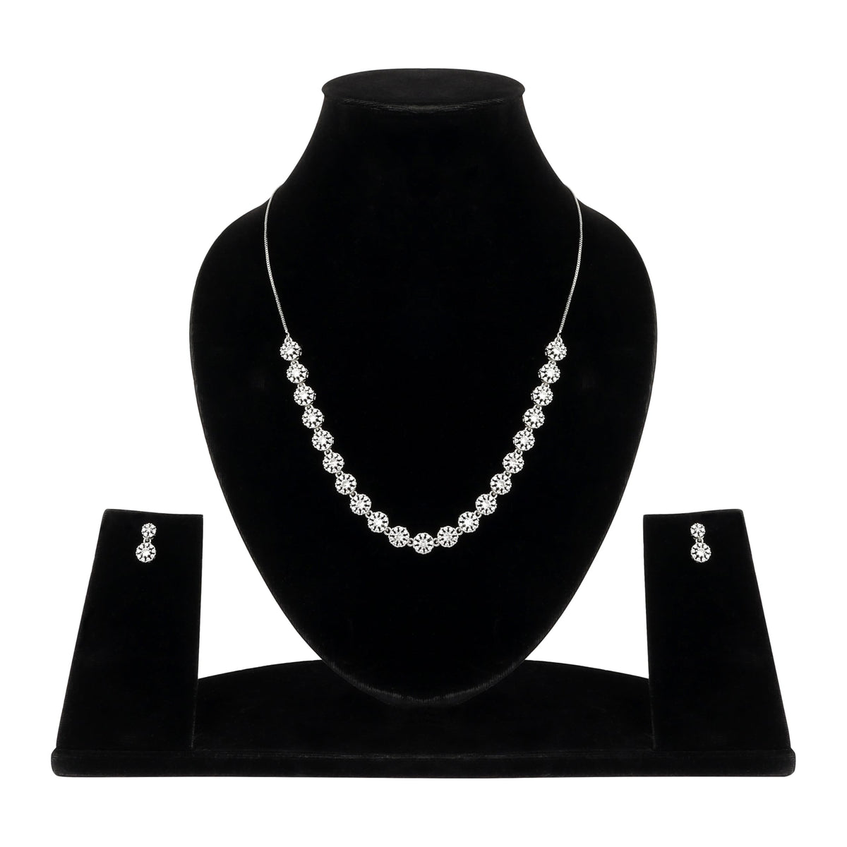 Nilu's Collection American Diamond Stone Studded | Rose Gold/Silver Plated | Anti Tarnish Jewellery Set for Women | Matching Earrings Perfect for Weddings and Special Occasions