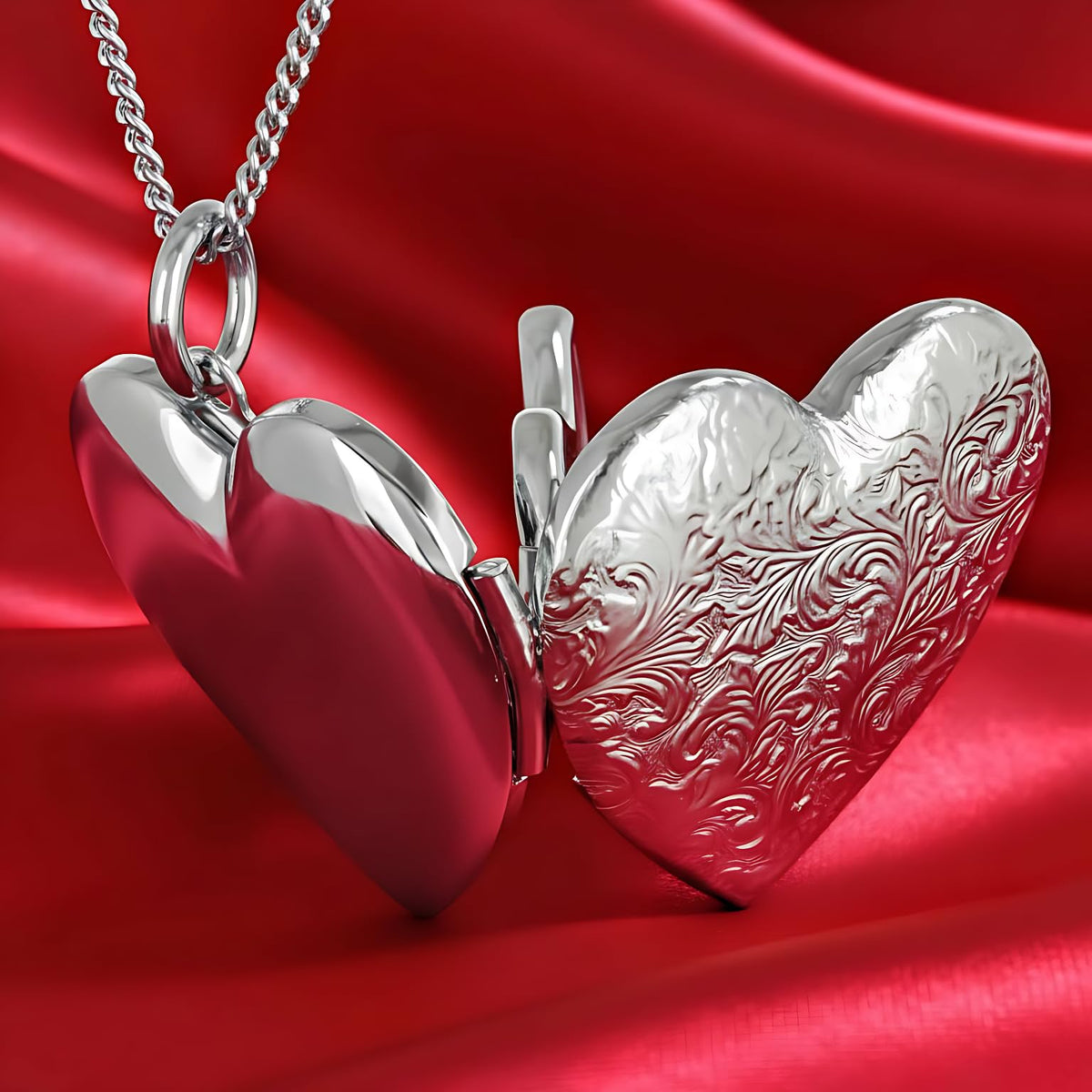 UNCLE LOL Vintage Silver Heart Locket Necklace – Engraved Photo Pendant for Women