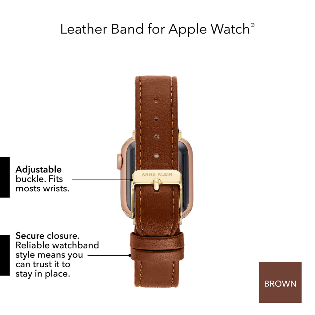 Anne Klein Leather Fashion Band for Apple Watch Secure, Adjustable, Apple Watch Band Replacement, Fits Most Wrists