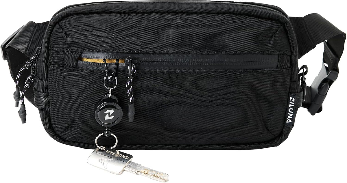 2L Sling Bag for Men & Women - Anti-Theft RFID Blocking Fanny Pack with Lockable Zippers, Water Resistant Lightweight Crossbody Bag for Travel Hiking Running Gym Walking Daily Use(Black)