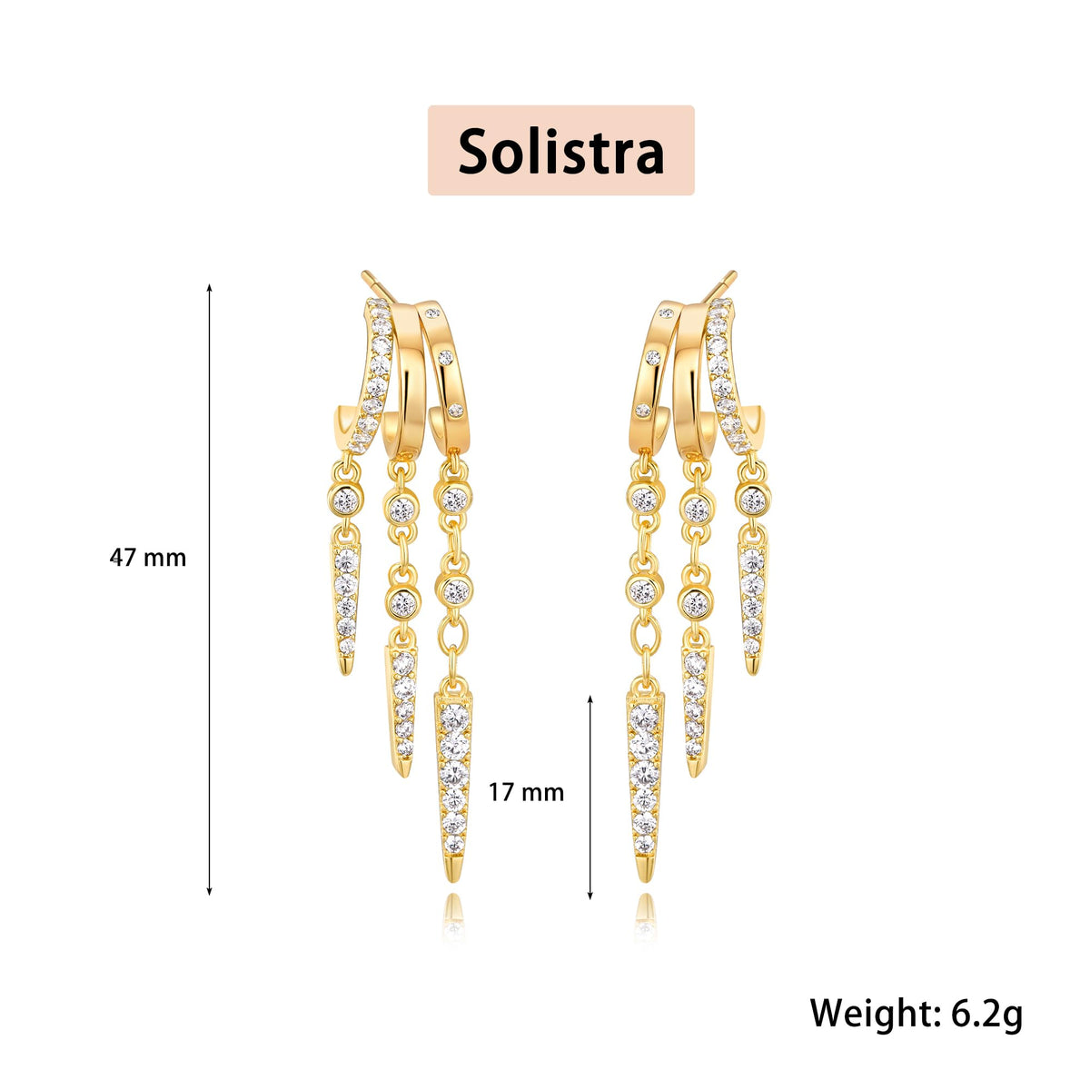 Gold Dangle Earrings for Women, 14k Gold Plated Stacked Triple Hoop Illusion Earrings Cubic Zirconia Huggie Earrings for Women Trendy