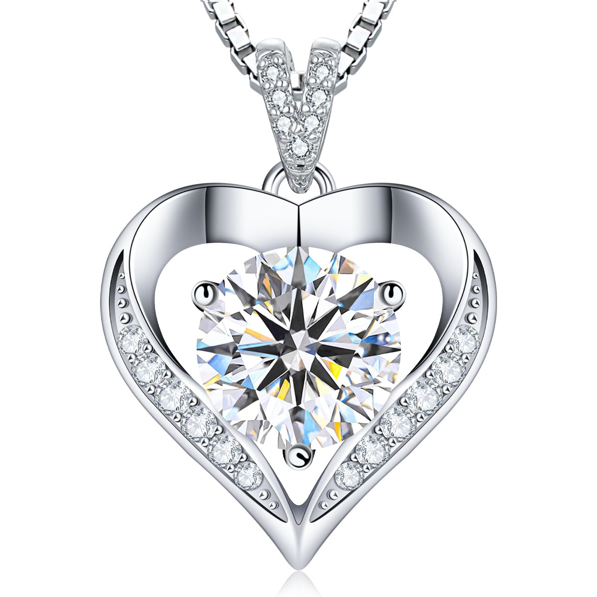 Luxury Moissanite Heart Necklace for Women – 925 Sterling Silver Heart Pendant, Sparkling Jewelry Gift for Wife, Girlfriend, Mom & Daughter