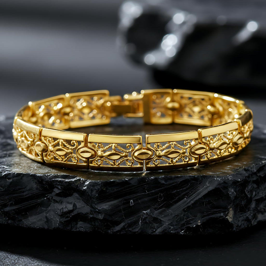 UNCLE LOL Luxury Vintage Gold Filigree Bracelet – Premium Gold-Plated Statement Jewelry