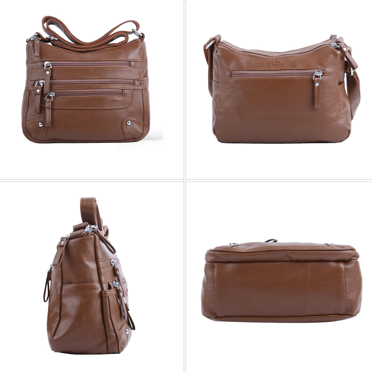 ELDA 10 Pockets Crossbody Purses for Women Medium Pocketbooks Lightweight Ladies Satchel Bag Multi Pocket Shoulder Handbag