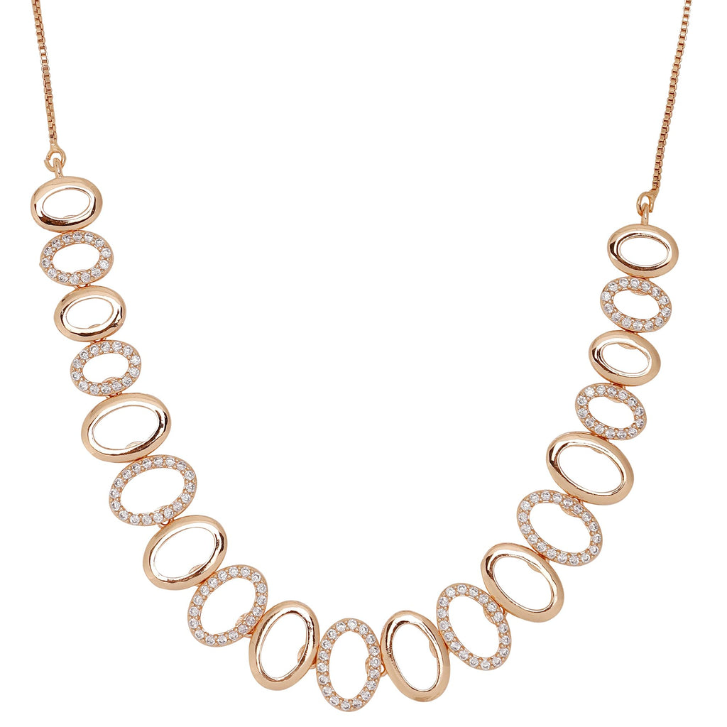 Nilu's Collection American Diamond Stone Studded | Rose Gold/Silver Plated | Anti Tarnish Jewellery Set for Women | Matching Earrings Perfect for Weddings and Special Occasions