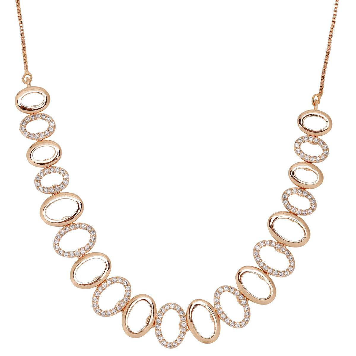 Nilu's Collection American Diamond Stone Studded | Rose Gold/Silver Plated | Anti Tarnish Jewellery Set for Women | Matching Earrings Perfect for Weddings and Special Occasions
