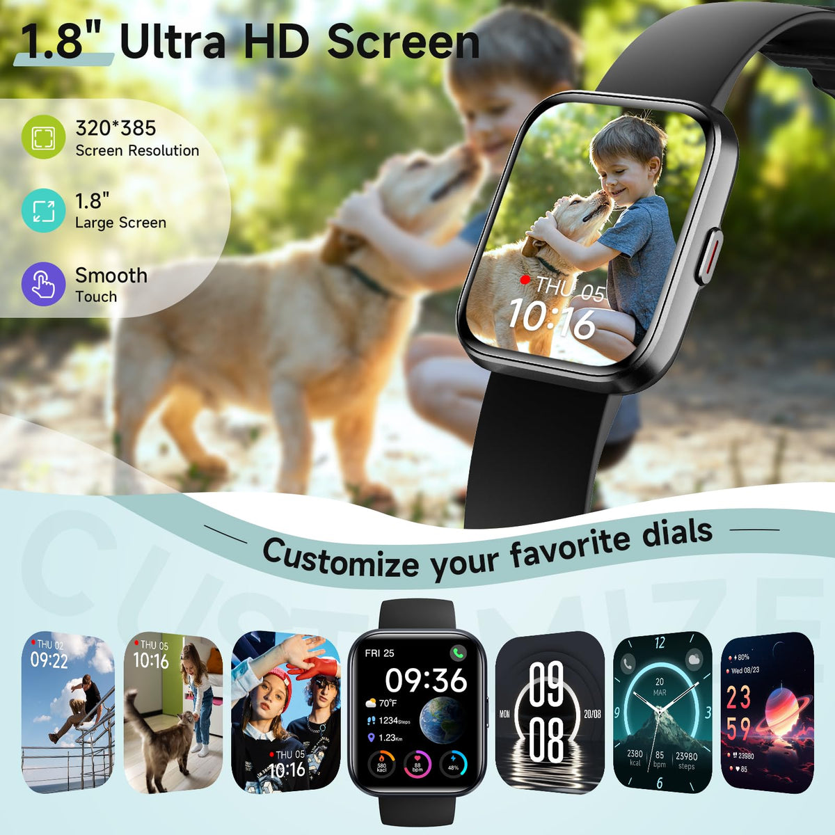 Smart Watches for Women, 1.8" Touch Screen Fitness Tracker for Android & iPhone, Answer/Make Calls, Alexa Built-in, Heart Rate/Sleep/SpO2 Monitor Smartwatch, IP68 Waterproof 101+ Sport Modes, 2 Bands