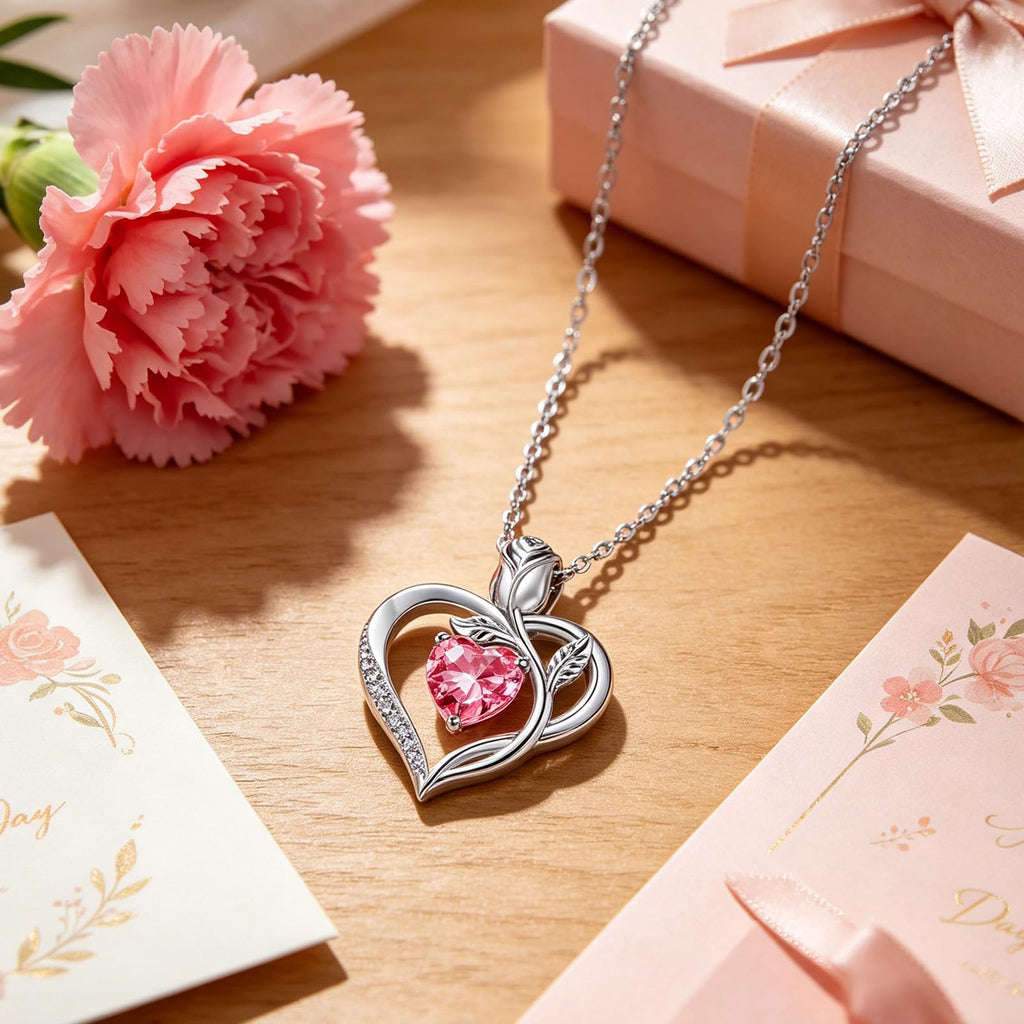 Women's Heart Pendant Necklace – 1.2CT Moissanite or Lab-Grown Sapphire, Ruby & Emerald