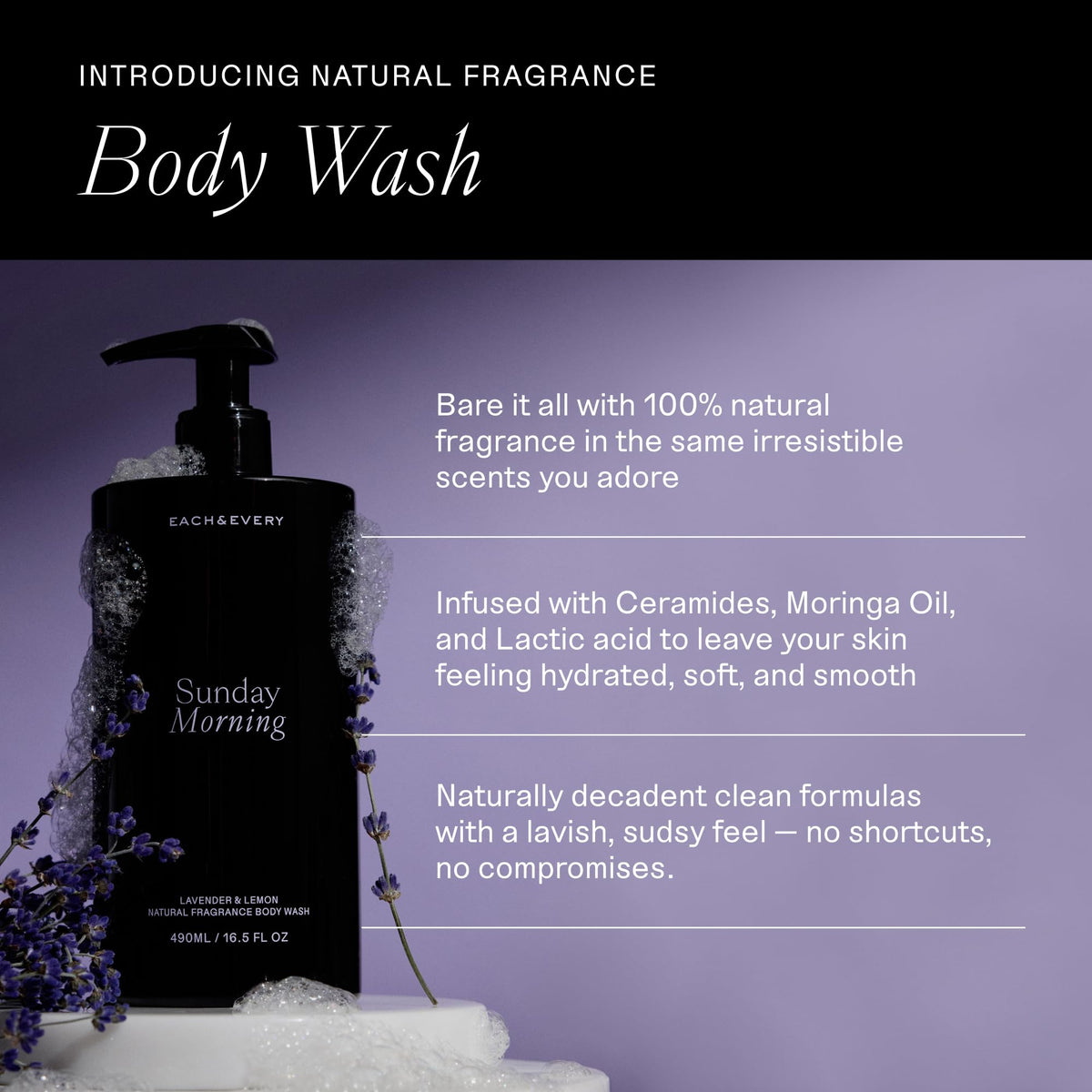 Each & Every Body Wash for Women and Men - Skin Feels Hydrated, Smooth & Soft - Ceramides, Lactic Acid AHA & Moringa Oil - 100% Natural Fragrance Gel - Eternal Summer, Coconut & Lime - 16.5 Fl Oz