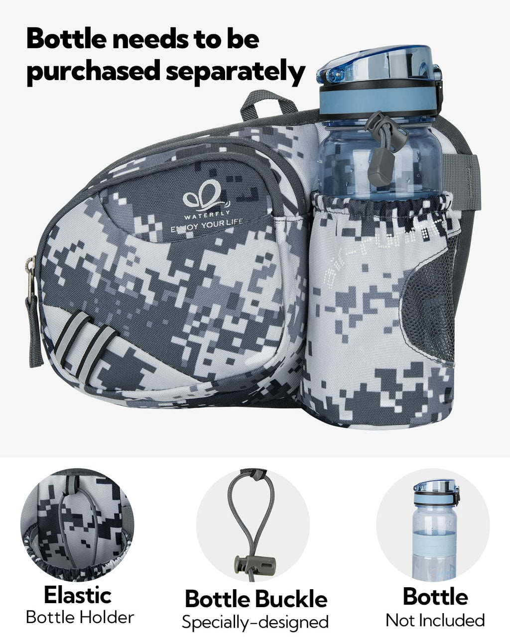 WATERFLY Fanny Pack Waist Bag: Waist Pack for Women Men with Water Bottle Holder Hiking Fanny Pack for Running Walking DogWalking Travel Cycling