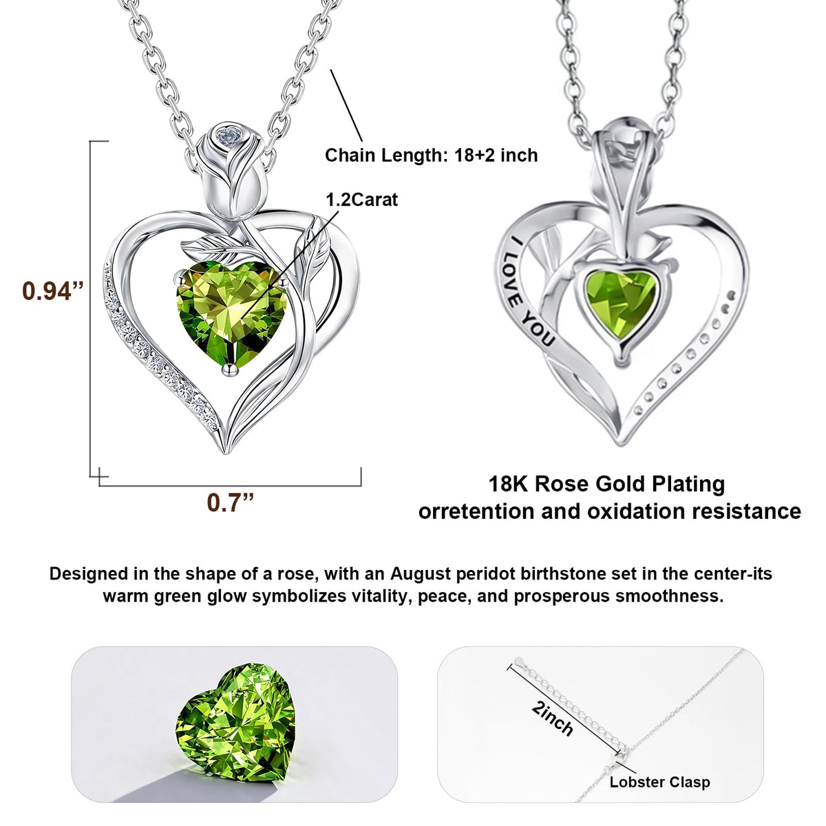 Women's Heart Pendant Necklace – 1.2CT Moissanite or Lab-Grown Sapphire, Ruby & Emerald