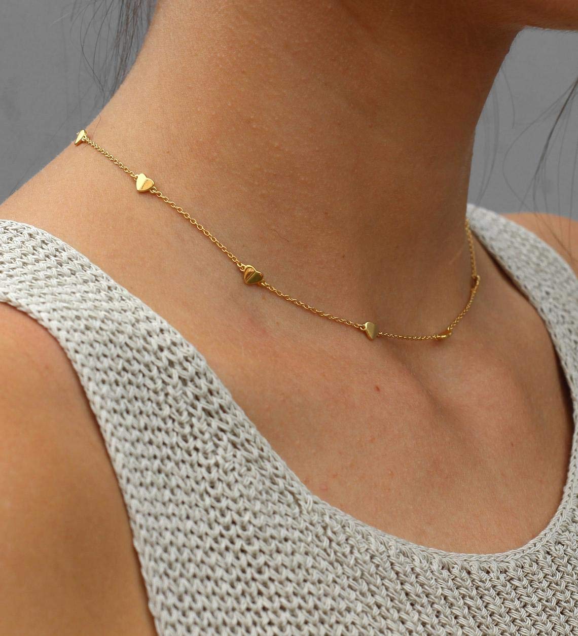 S.J JEWELRY Women Simple Delicate Full Moon 14K Gold Plated/Rose Gold/Silver Plated Layered Pendant Handmade Star Chokers Necklaces
