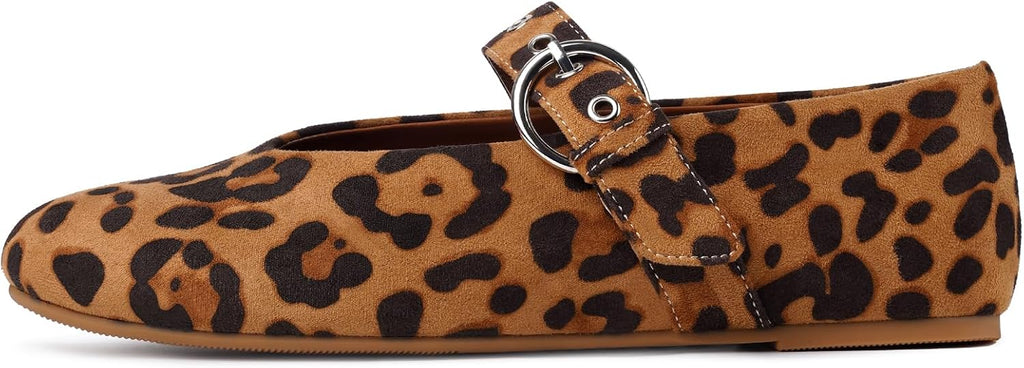 Gothictor Women's Mesh Ballet Flats Round Toe Leopard Mary Jane Shoes Women | Cushioned Comfort, Easy to Style, Buckle Strap, Cheetah Print, Ballerina, Breathable, Lightweight, Dressy Casual, Non-Slip