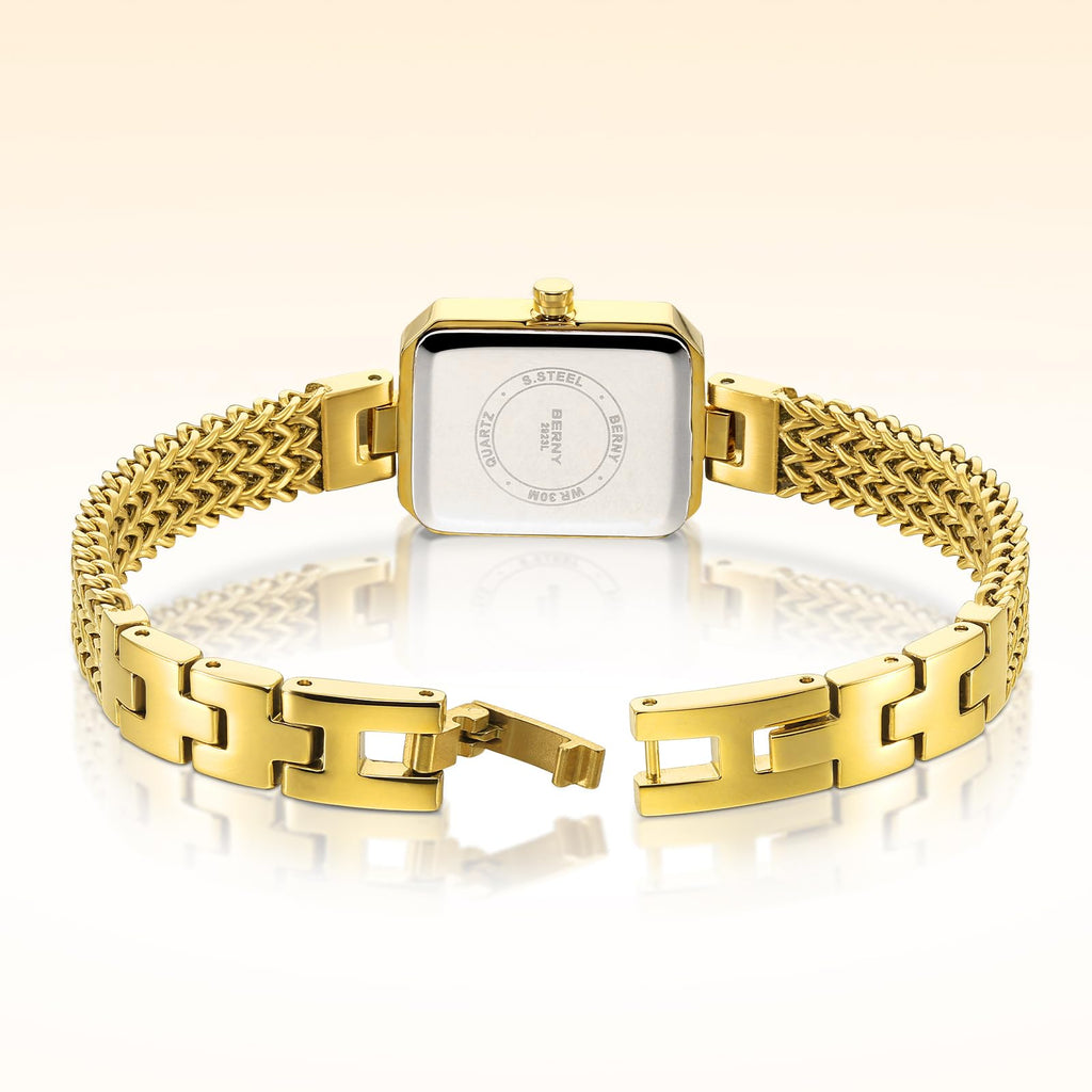 BERNY Silver Watches for Women Ladies Wrist Watch and Bracelet Set Dainty Quartz Bracelet Watch Premium Crystal Accented Fashion Luxury Birthday Present for Women