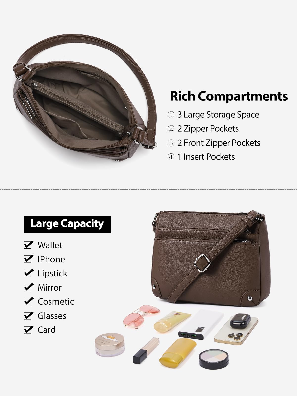 WESTBRONCO Crossbody Bags for Women, Medium Size Shoulder Handbags, Satchel Purse with Multi Zipper Pocket