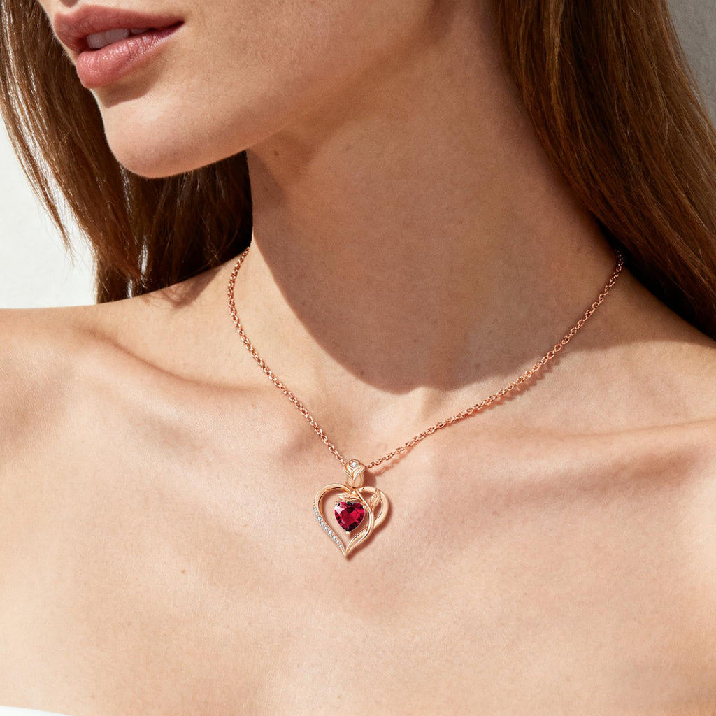 Women's Heart Pendant Necklace – 1.2CT Moissanite or Lab-Grown Sapphire, Ruby & Emerald