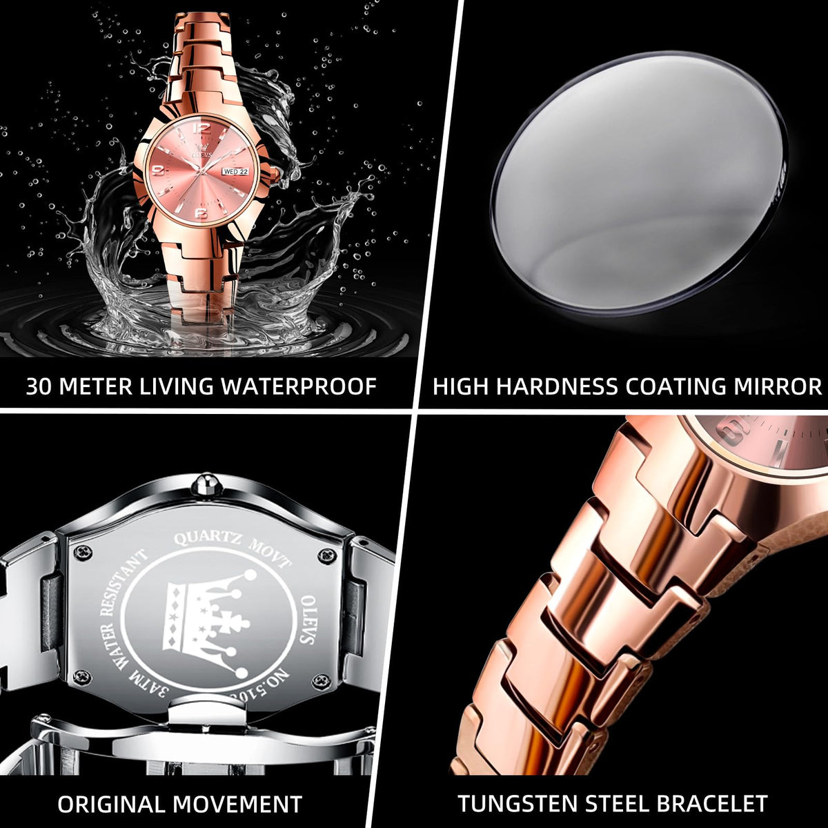 OLEVS Watch Women Luxury Dainty Vintage Square/Round Small Watches for Women Waterproof Stainless Steel Analog Women's Watches with Day Date Fashion Dress Easy Read Female Watch Reloj para Mujer