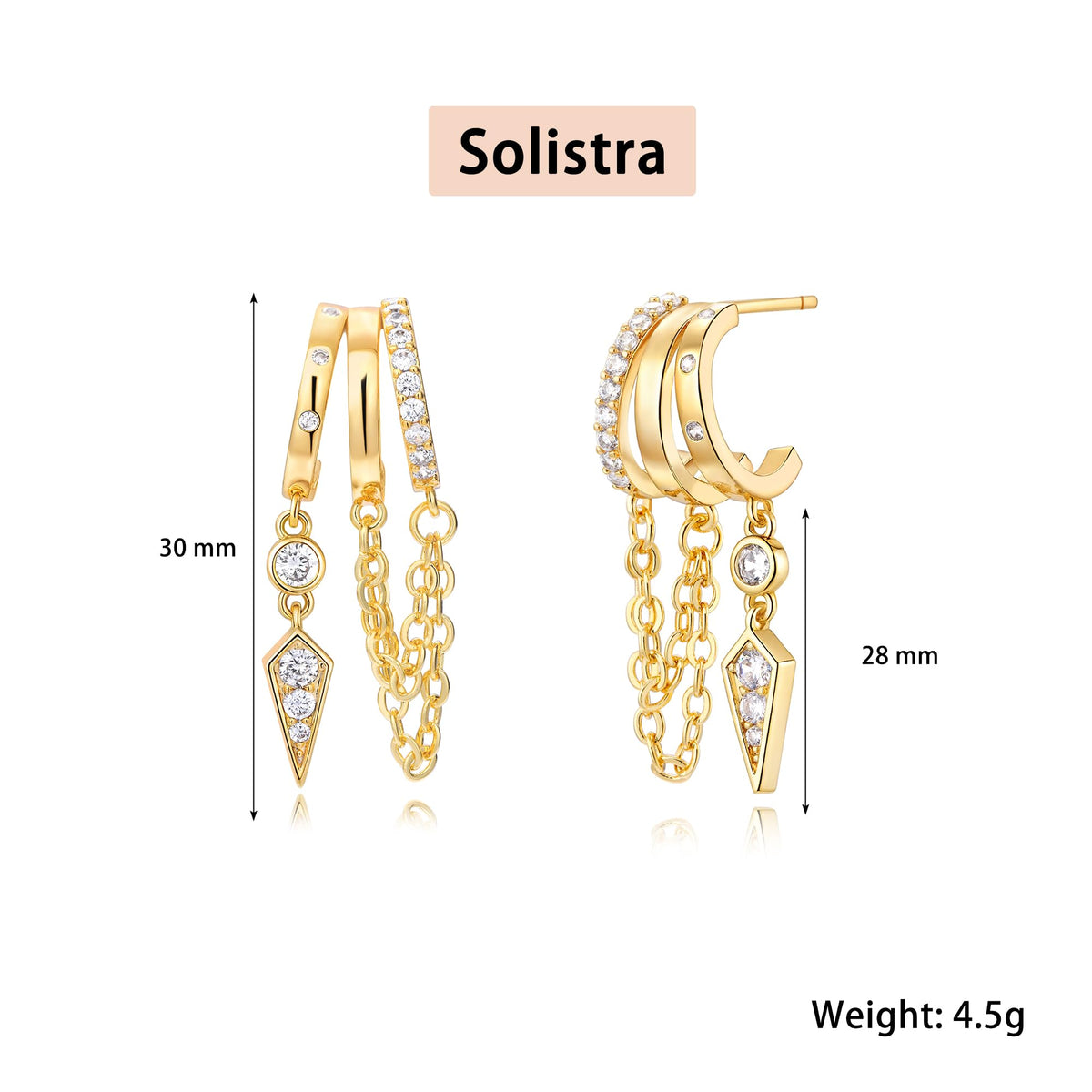 Gold Dangle Earrings for Women, 14k Gold Plated Stacked Triple Hoop Illusion Earrings Cubic Zirconia Huggie Earrings for Women Trendy