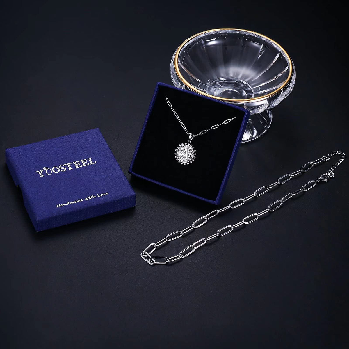 Yoosteel Layered Initial Necklaces for Women Trendy - 14K Gold-Plated Dainty Layering Paperclip Chain Coin Initial Necklace Jewelry Gifts for Women Mom Wife Teen Girls