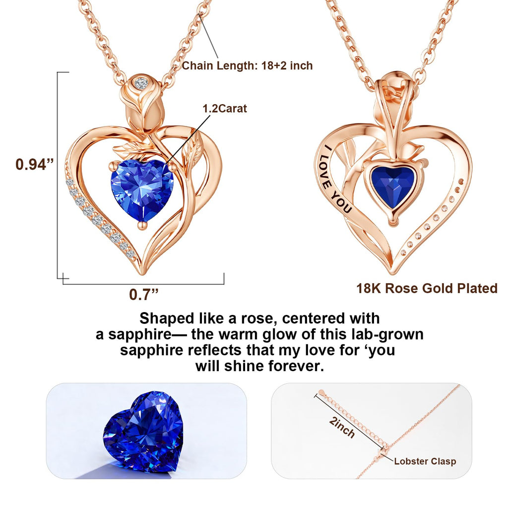 Women's Heart Pendant Necklace – 1.2CT Moissanite or Lab-Grown Sapphire, Ruby & Emerald