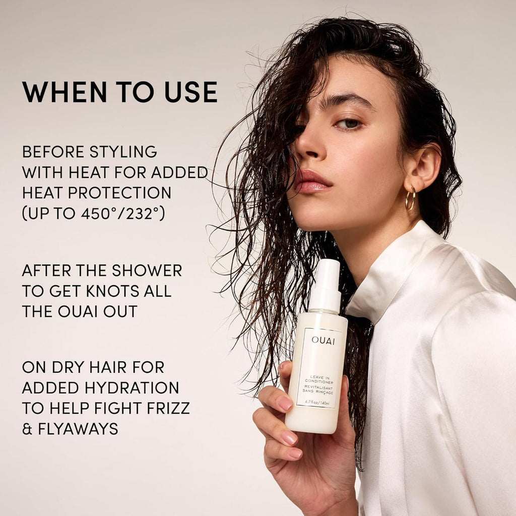 OUAI Leave In Conditioner & Heat Protectant for Hair - Prep Hair for Styling or Use as Detangling Spray to Fight Frizz & Flyaways - No Parabens, Sulfates or Phthalates (4.7 oz)
