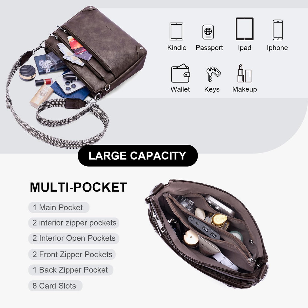 Crossbody Bags for Women Rfid Travel Crossbody Purses Leather Handbags Medium Shoulder bag with Adjustable Strap