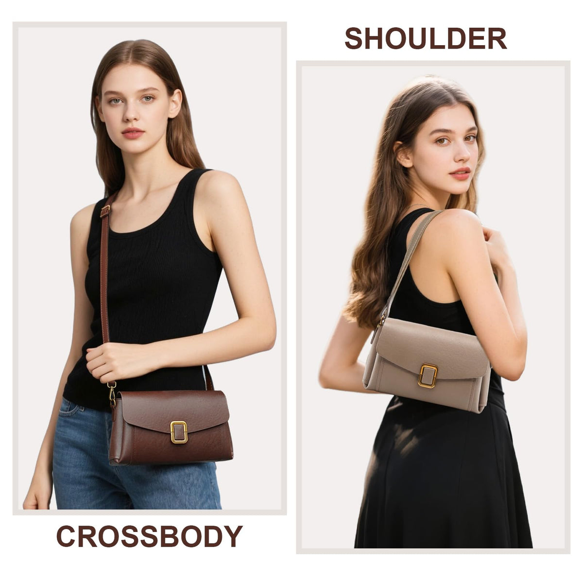 Genuine Leather Crossbody Bag for Women, Adjustable Shoulder Bag | Genuine Leather, 2 Detachable Straps, Satchel, Compact & Lightweight, Travel, Everyday, Work, Gift