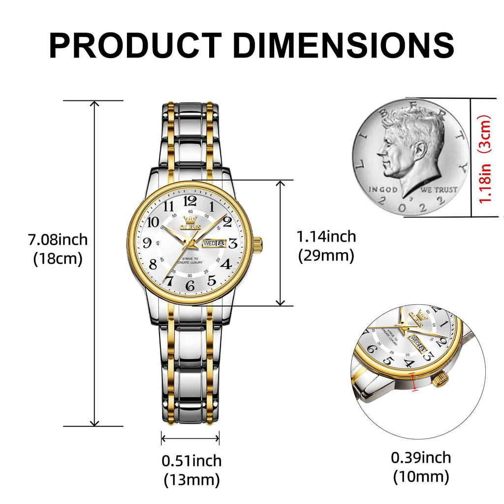 OLEVS Watch for Women Luxury Fashion Diamond Classic Arabic Dial Wrist Women's Watches with Date Waterproof Stainless Steel Quartz Ladies Watch