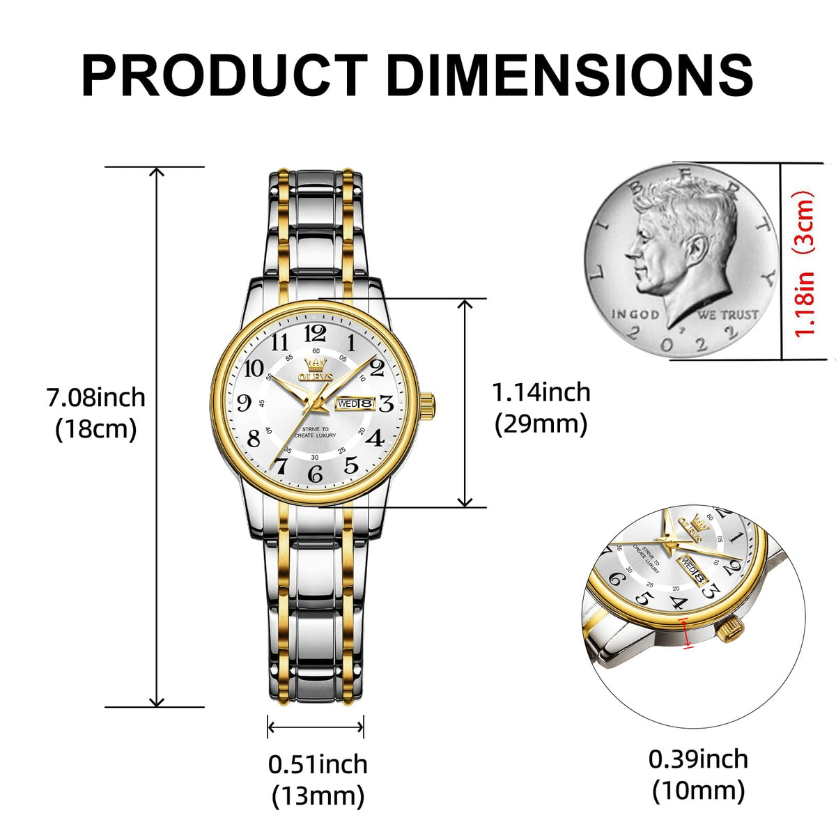 OLEVS Watch for Women Luxury Fashion Diamond Classic Arabic Dial Wrist Women's Watches with Date Waterproof Stainless Steel Quartz Ladies Watch