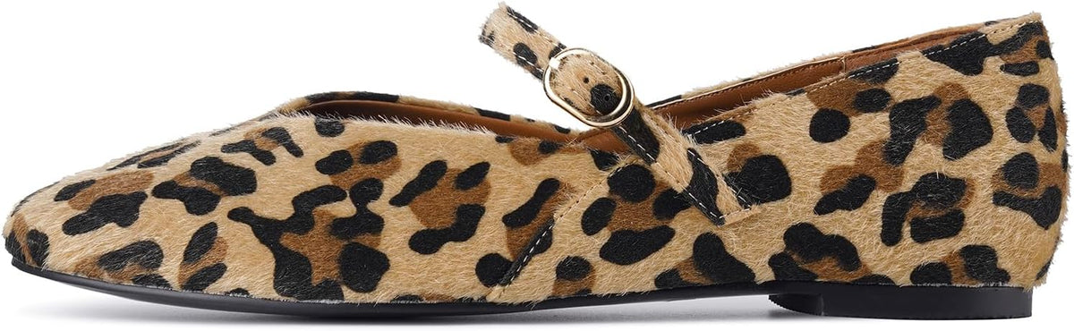 Gothictor Women's Mesh Ballet Flats Round Toe Leopard Mary Jane Shoes Women | Cushioned Comfort, Easy to Style, Buckle Strap, Cheetah Print, Ballerina, Breathable, Lightweight, Dressy Casual, Non-Slip