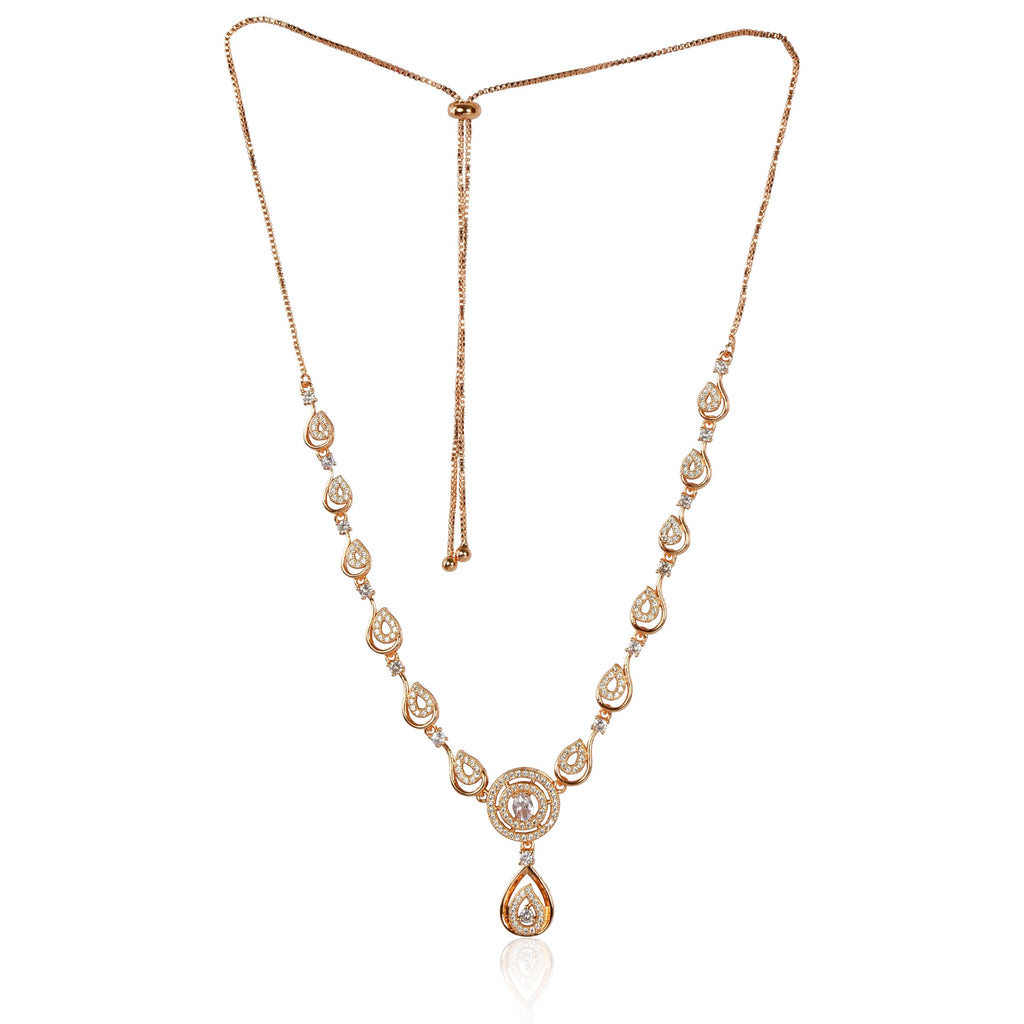 Nilu's Collection American Diamond Stone Studded | Rose Gold/Silver Plated | Anti Tarnish Jewellery Set for Women | Matching Earrings Perfect for Weddings and Special Occasions
