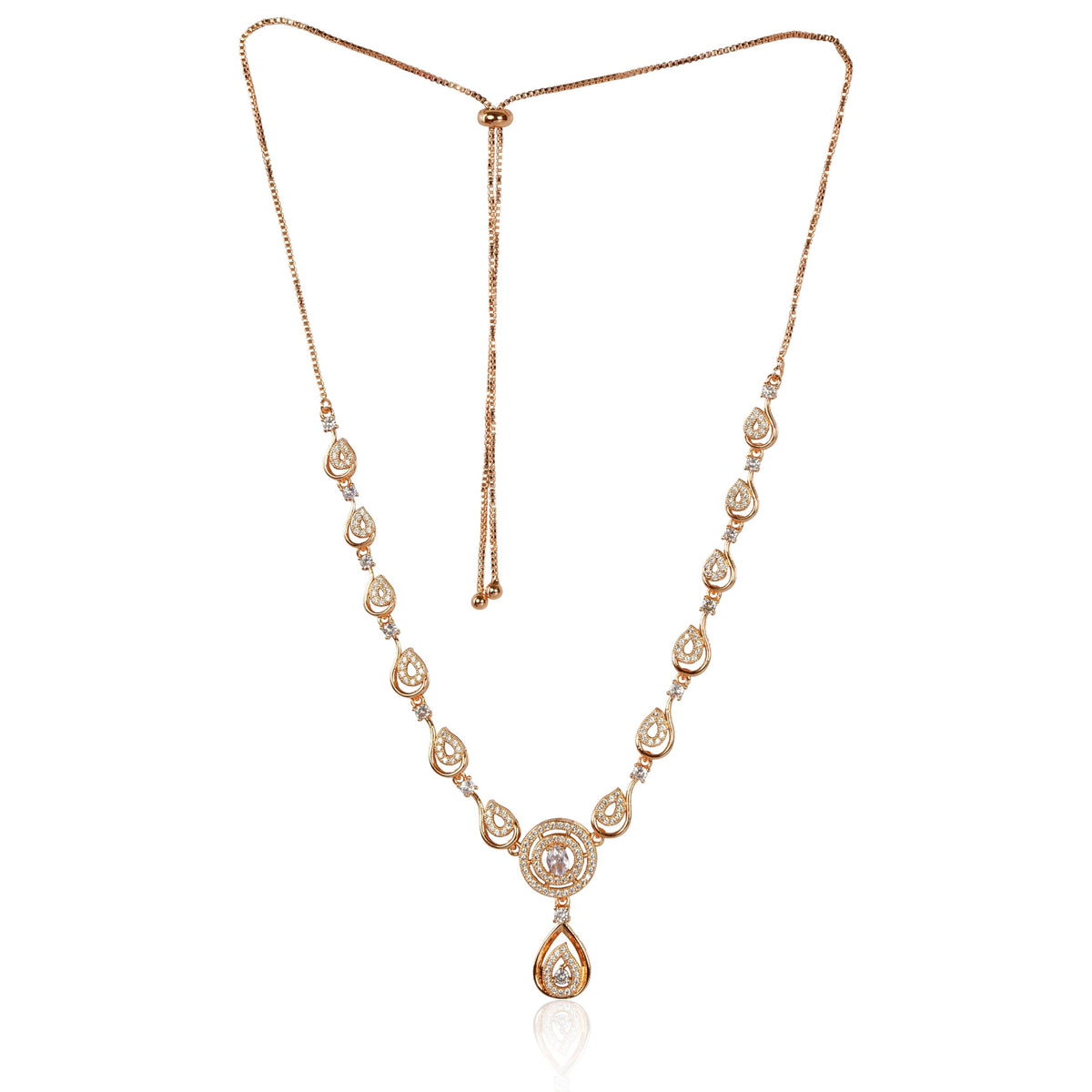 Nilu's Collection American Diamond Stone Studded | Rose Gold/Silver Plated | Anti Tarnish Jewellery Set for Women | Matching Earrings Perfect for Weddings and Special Occasions