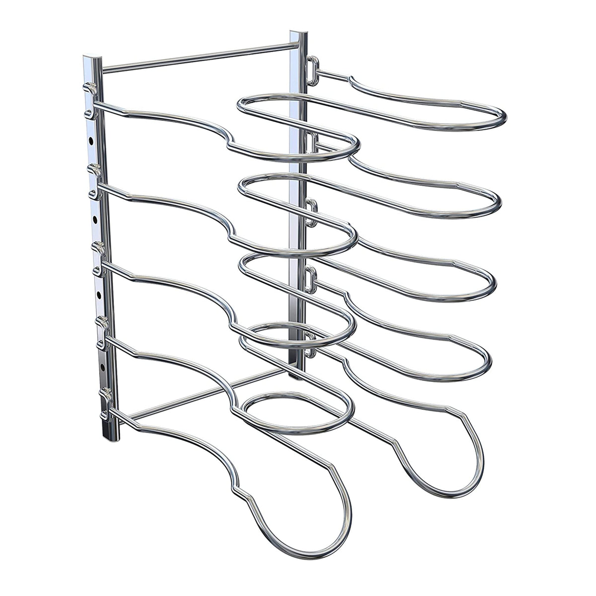 CAXXA Heavy Duty Pan Rack, Pot Lid Rack, Kitchen Cabinet Pantry Cookware Organizer Rack Holder with 5 Adjustable Dividers, Chrome