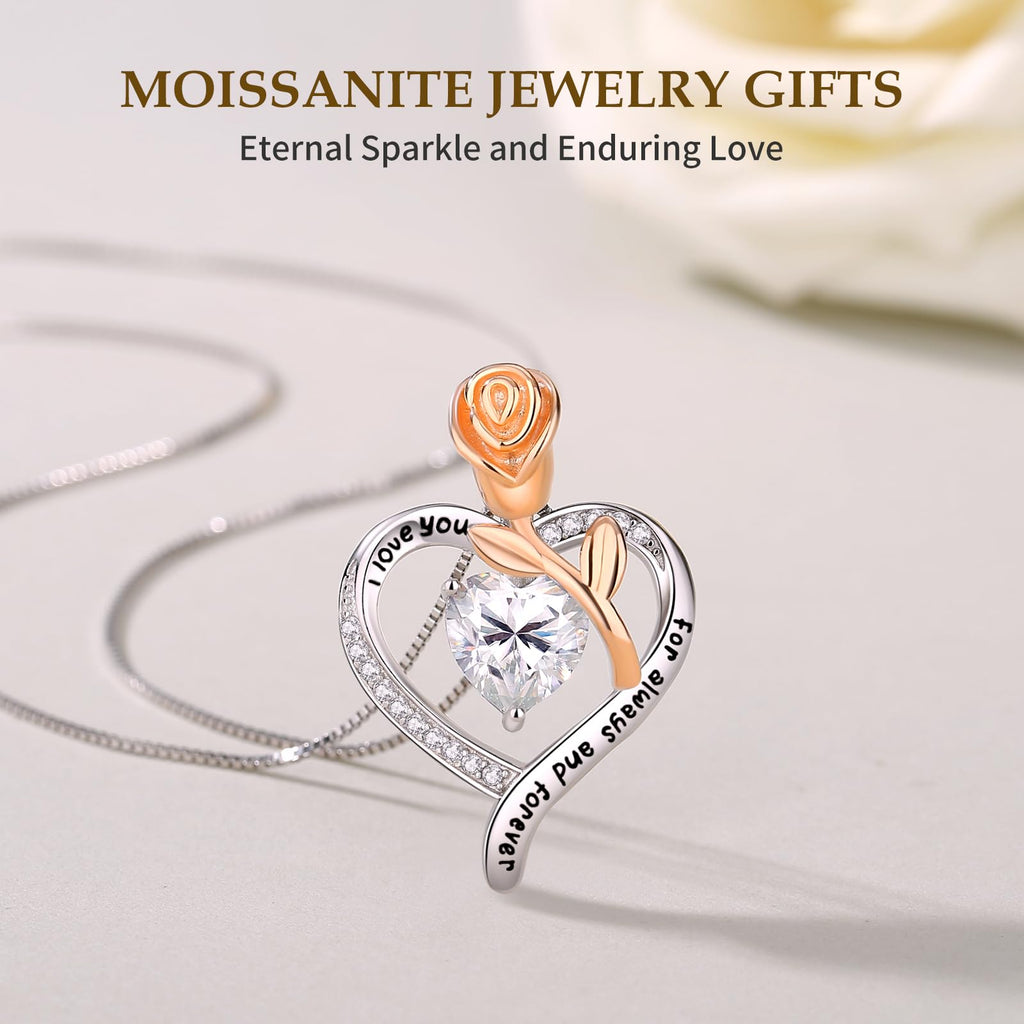 Luxury Moissanite Heart Necklace for Women – 925 Sterling Silver Heart Pendant, Sparkling Jewelry Gift for Wife, Girlfriend, Mom & Daughter