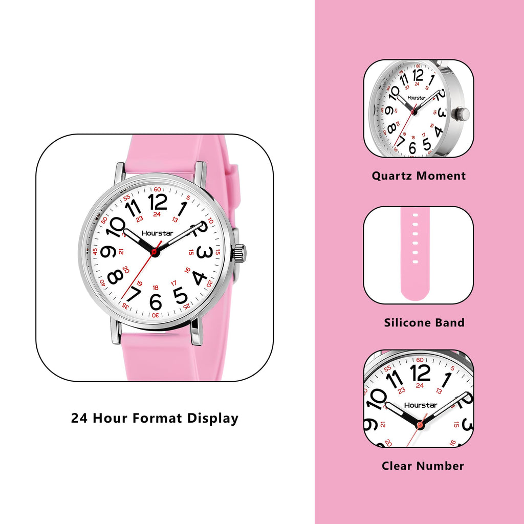 Women's Analog Nurse Watch with Second Hand for Nursing, 12/24 Time, Silicone Band, Easy Read