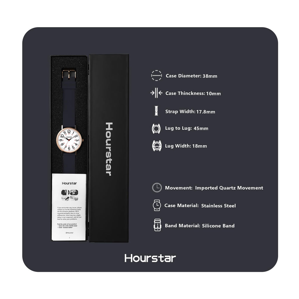 Women's Analog Nurse Watch with Second Hand for Nursing, 12/24 Time, Silicone Band, Easy Read