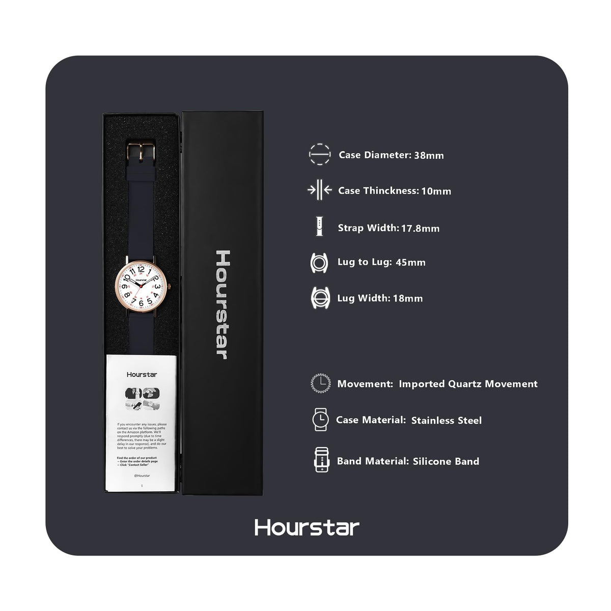 Women's Analog Nurse Watch with Second Hand for Nursing, 12/24 Time, Silicone Band, Easy Read