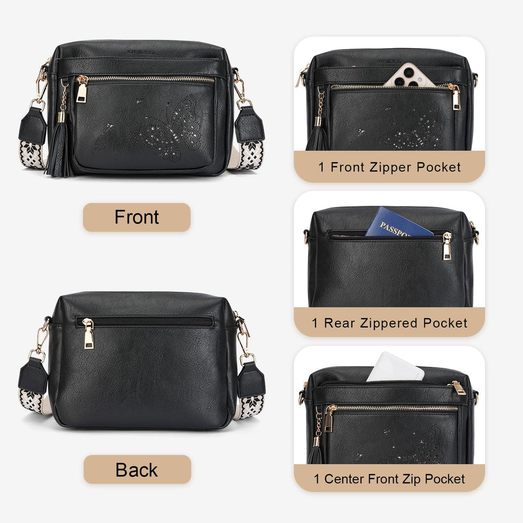 KITEVIUN Crossbody Bags for Women Trendy Leather Crossbody Purse Shoulder Handbags Butterfly Design
