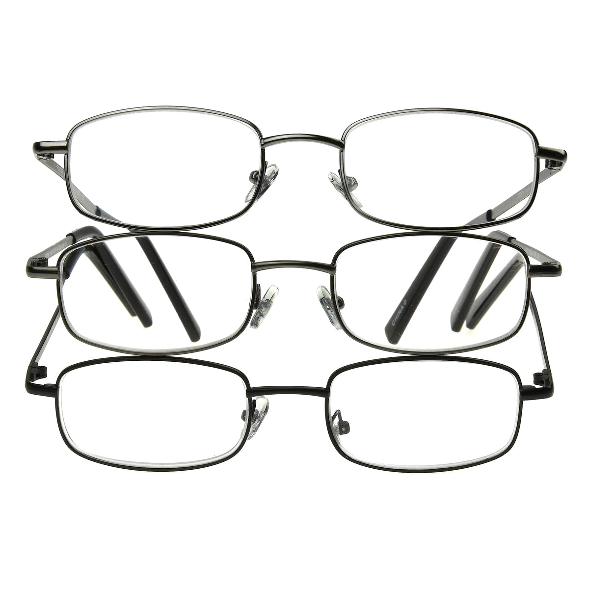 Foster Grant Men's Council Rectangular Reading Glasses, Gunmetal and Black, 3 Pack, 1.25xFoster Grant Men's Council Rectangular Reading Glasses, Gunmetal and Black, 3 Pac…