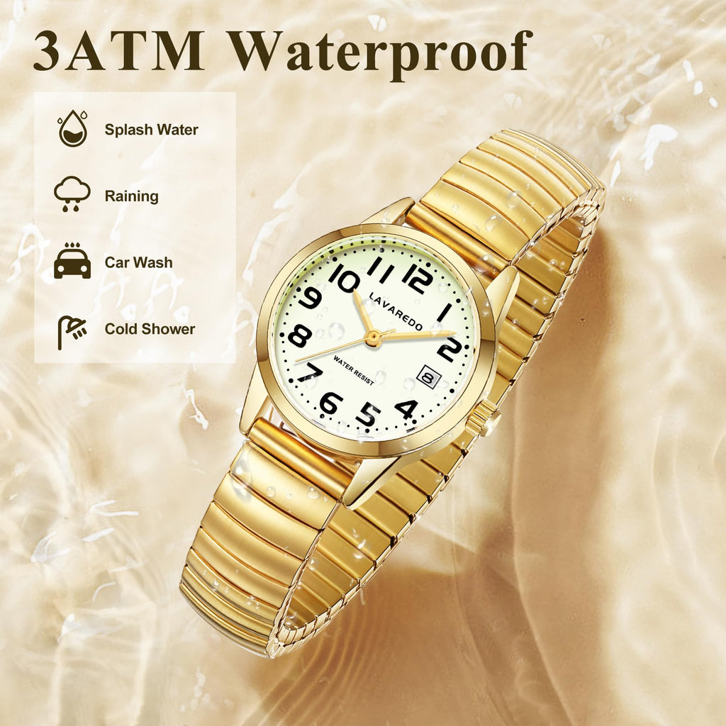 Elegant Gold Watches for Women Small Analog Watch, Waterproof Ladies Watches with Stainless Steel Expansion Band and Luminous Dial - Fashionable Christmas & Birthday Gifts for Women