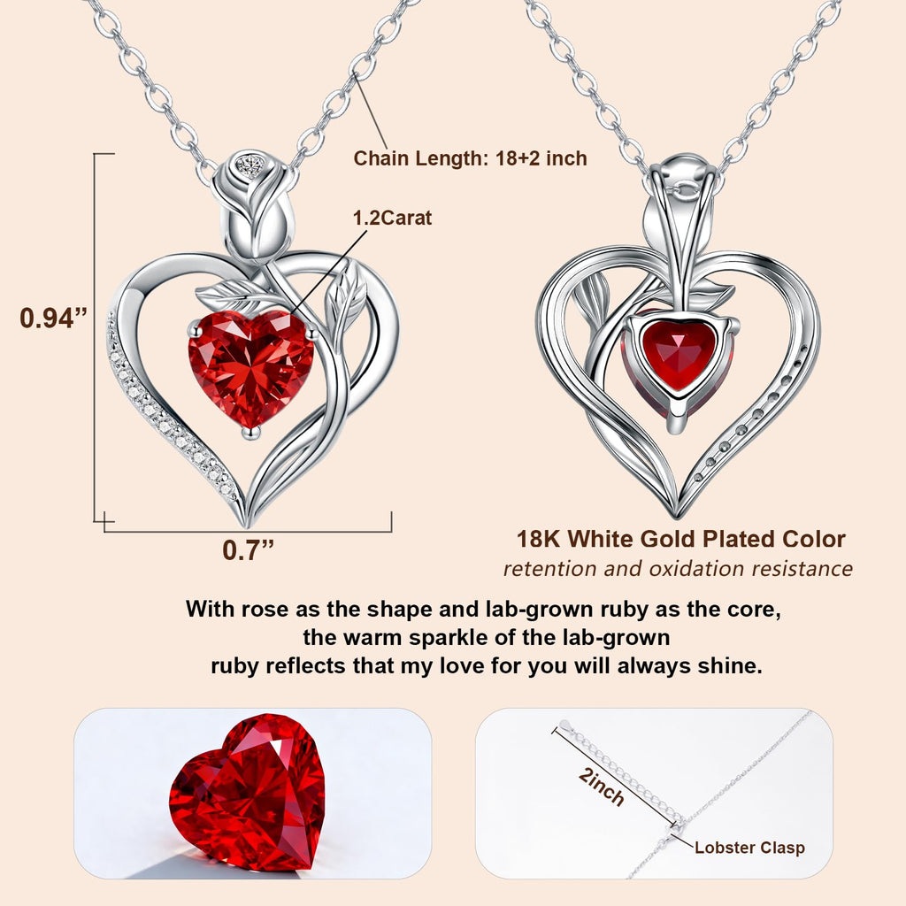 Women's Heart Pendant Necklace – 1.2CT Moissanite or Lab-Grown Sapphire, Ruby & Emerald