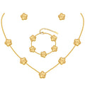 Gold Necklaces Bracelets Earring Set - 18K Gold Plated Flower Bracelet Chain,Stainless Steel Non Tarnish Floral Pendant Stud Jewelry Sets,Christmas Birthday Lucky Gift for Mom Wife Daughter Girlfriend