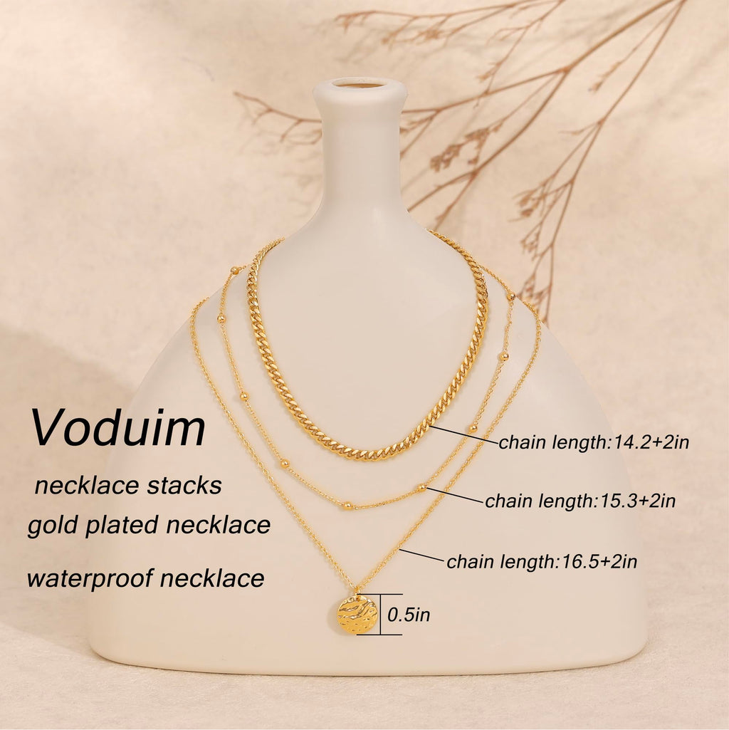 Layered Necklaces for Women, Dainty 14K Gold Plated Circle Peadant Chain Necklace Set Simple Paperclip Stacked Necklaces for Women Trendy Gold Jewelry