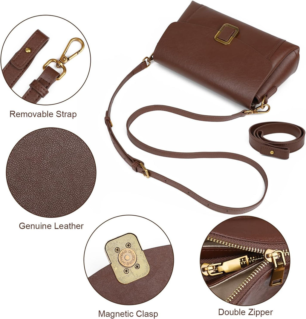 Genuine Leather Crossbody Bag for Women, Adjustable Shoulder Bag | Genuine Leather, 2 Detachable Straps, Satchel, Compact & Lightweight, Travel, Everyday, Work, Gift