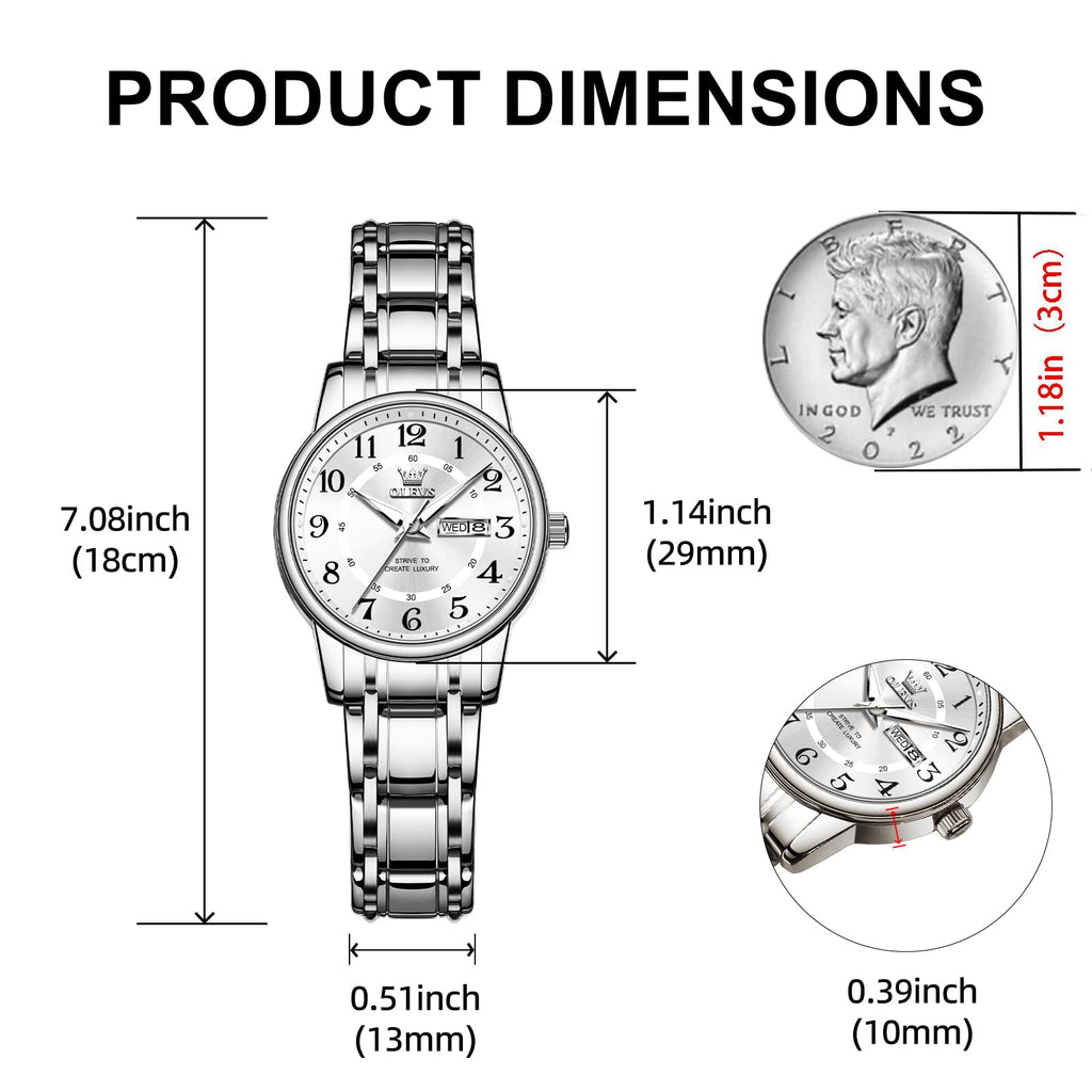 OLEVS Watch for Women Luxury Fashion Diamond Classic Arabic Dial Wrist Women's Watches with Date Waterproof Stainless Steel Quartz Ladies Watch